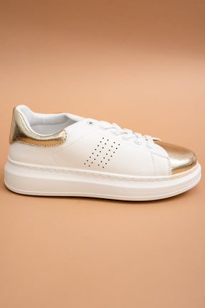 Running Out Of Time Gold/White Platform Sneakers - SHO2245GO