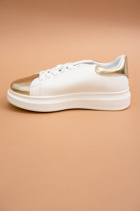 Running Out Of Time Gold/White Platform Sneakers - SHO2245GO