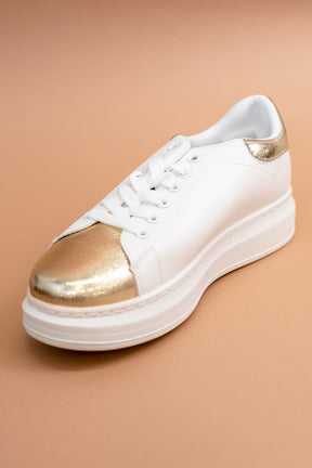 Running Out Of Time Gold/White Platform Sneakers - SHO2245GO