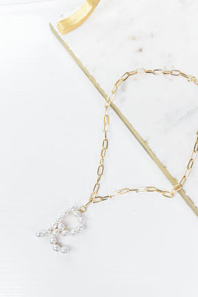 Gold/Pearl/Chain Linked Letter Necklace - NEK3895GO