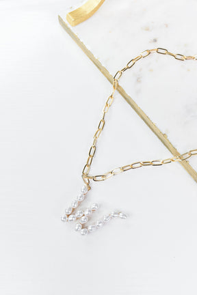 Gold/Pearl/Chain Linked Letter Necklace - NEK3895GO