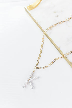 Gold/Pearl/Chain Linked Letter Necklace - NEK3895GO