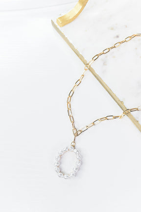 Gold/Pearl/Chain Linked Letter Necklace - NEK3895GO