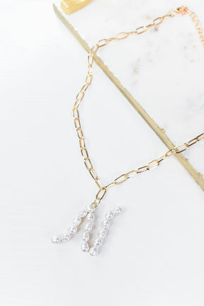 Gold/Pearl/Chain Linked Letter Necklace - NEK3895GO