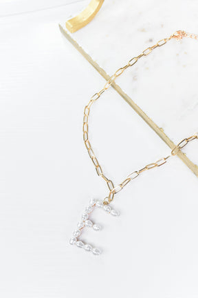 Gold/Pearl/Chain Linked Letter Necklace - NEK3895GO