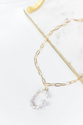 Gold/Pearl/Chain Linked Letter Necklace - NEK3895GO