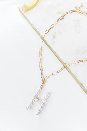 Gold/Pearl/Chain Linked Letter Necklace - NEK3895GO