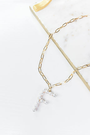 Gold/Pearl/Chain Linked Letter Necklace - NEK3895GO