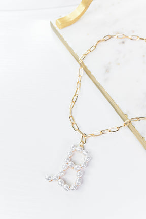 Gold/Pearl/Chain Linked Letter Necklace - NEK3895GO