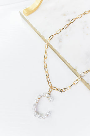 Gold/Pearl/Chain Linked Letter Necklace - NEK3895GO