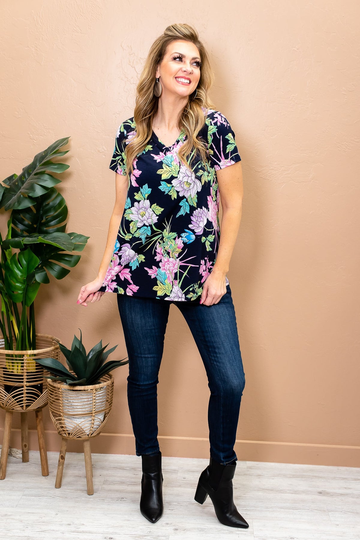 Watching The Days Go By Navy/Multi Color floral Top - T3208NV