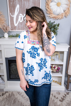 Status Update Ivory/Multi Color Floral Embroidered Top - T6496IV