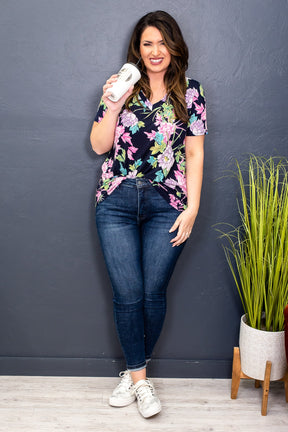 Watching The Days Go By Navy/Multi Color floral Top - T3208NV