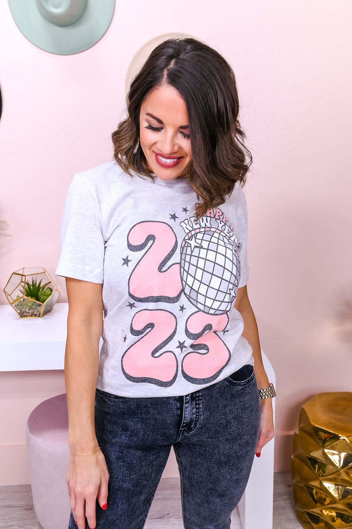 Happy New Year 2023 Ash Printed Graphic Tee - A2387AH