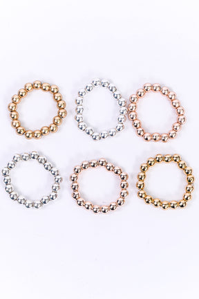 Gold/Silver/Rose Gold/Beaded/Stretch/6 Piece Ring Set - RNG1093MU