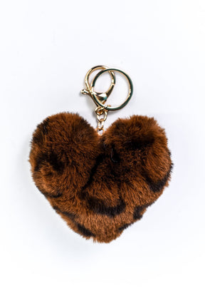Brown Leopard Fur Heart Keychain - KEY1108BR