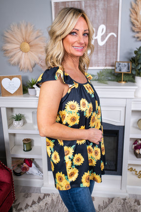 Rejoice In The Sunlight Black/Yellow Sunflower Tank Top - T6518YE