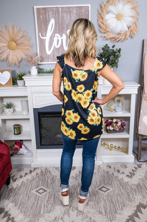 Rejoice In The Sunlight Black/Yellow Sunflower Tank Top - T6518YE