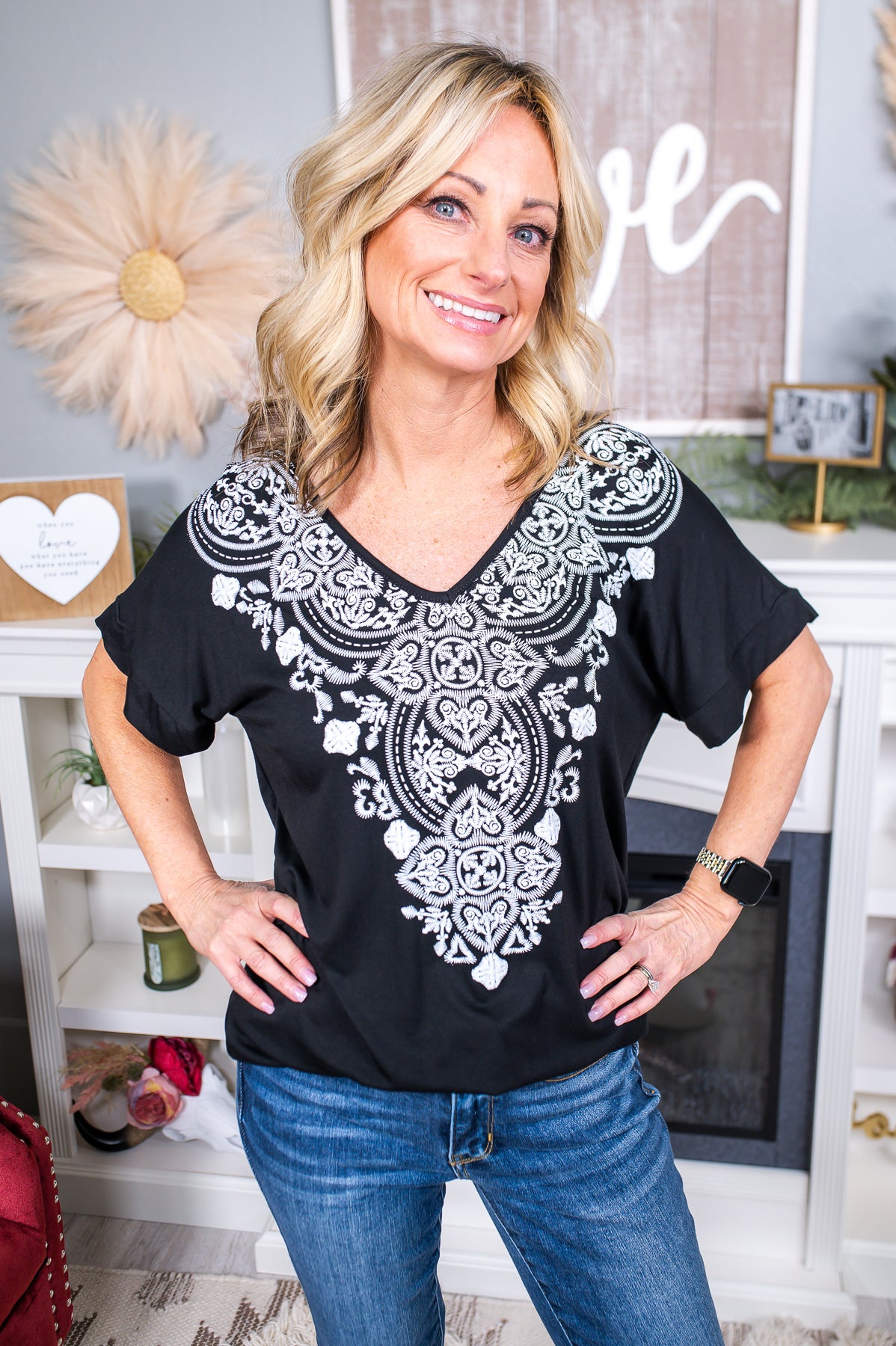 Endless Daydreaming Black/White Printed High-Low V Neck Top - T6517BK