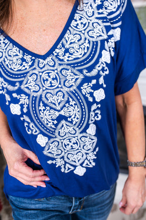 Endless Daydreaming Navy/White Printed High-Low V Neck Top - T6516NV