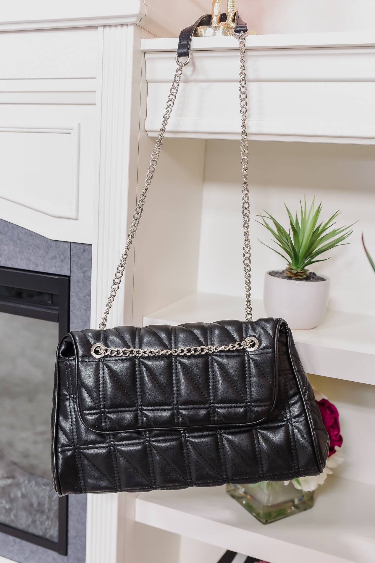 Sonya Oversized Black Quilted Travel Bag with Gold Chain Strap