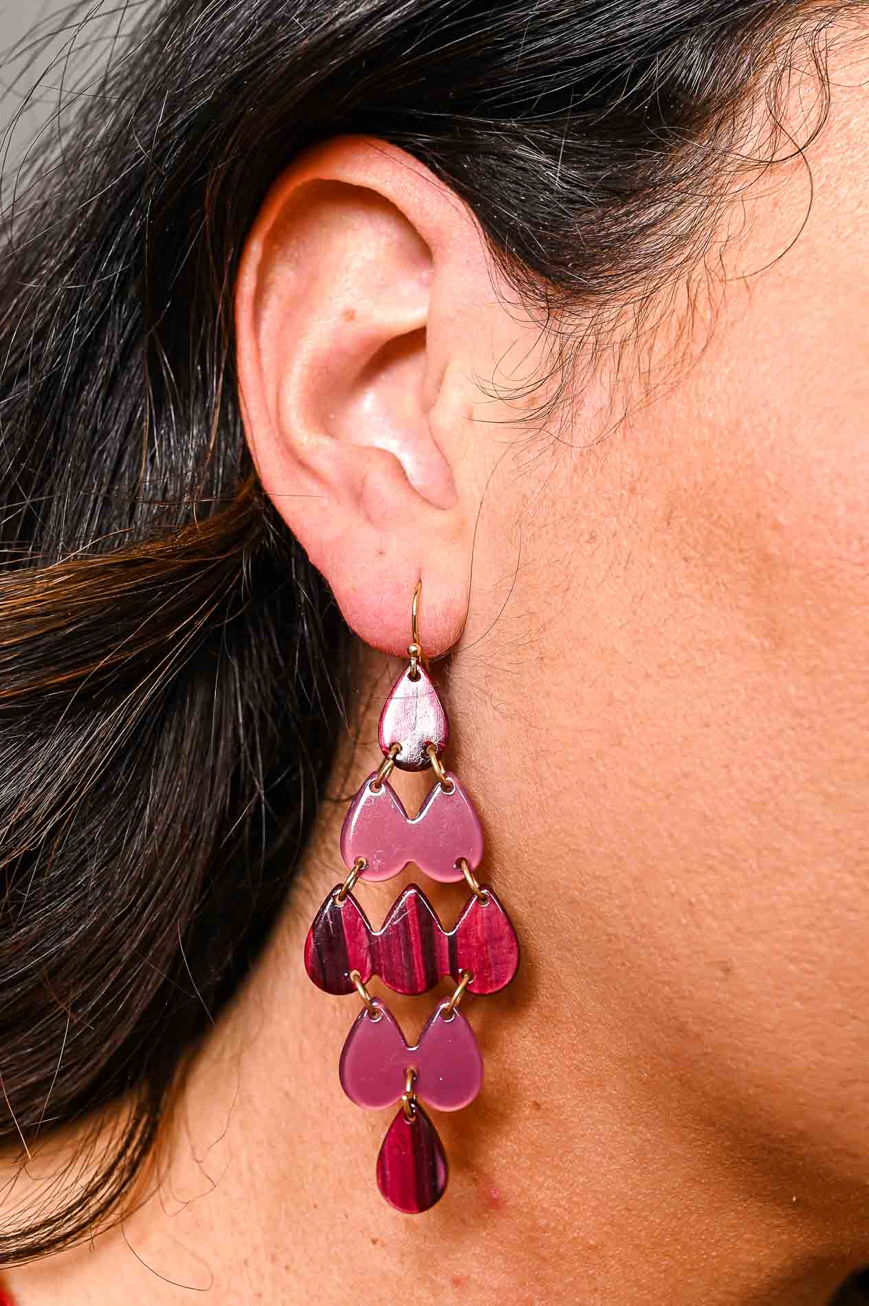 Burgundy Acrylic Triangle Dangle Earrings - EAR3963BU