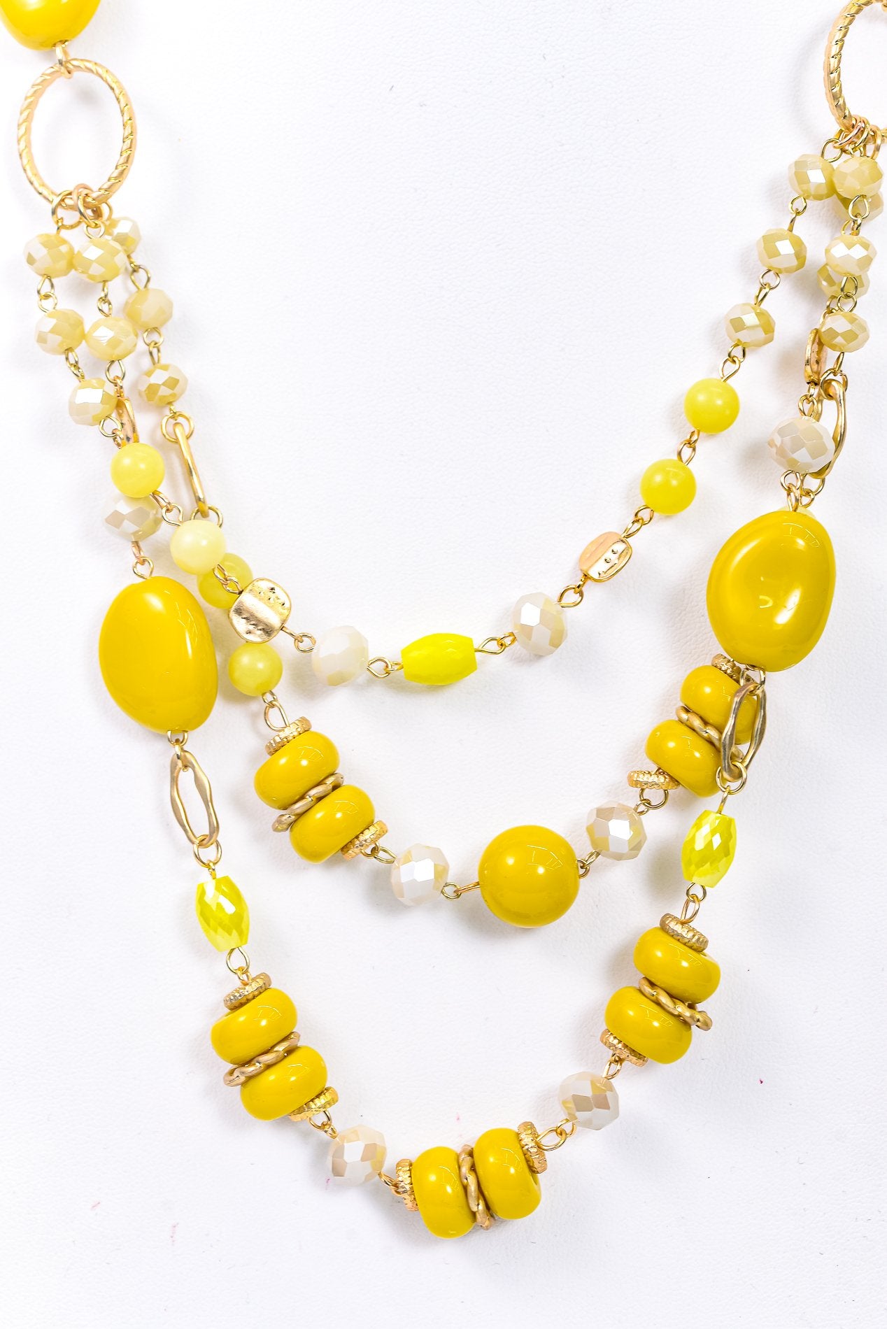 Yellow/Ivory/Gold Layered/Glass Beaded Necklace - NEK3788YW
