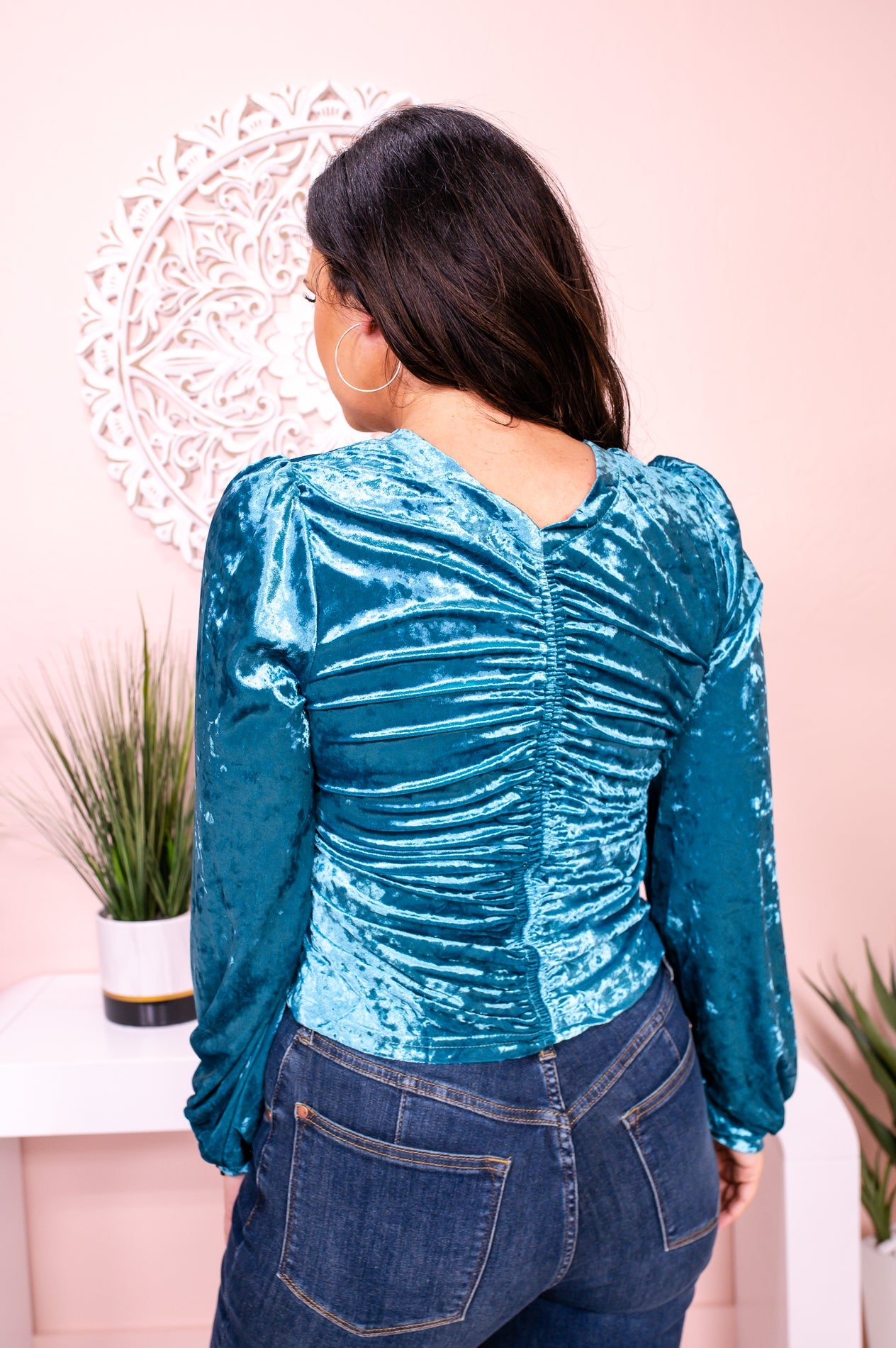 At The After Party Teal Solid V Neck Top - T4947TE