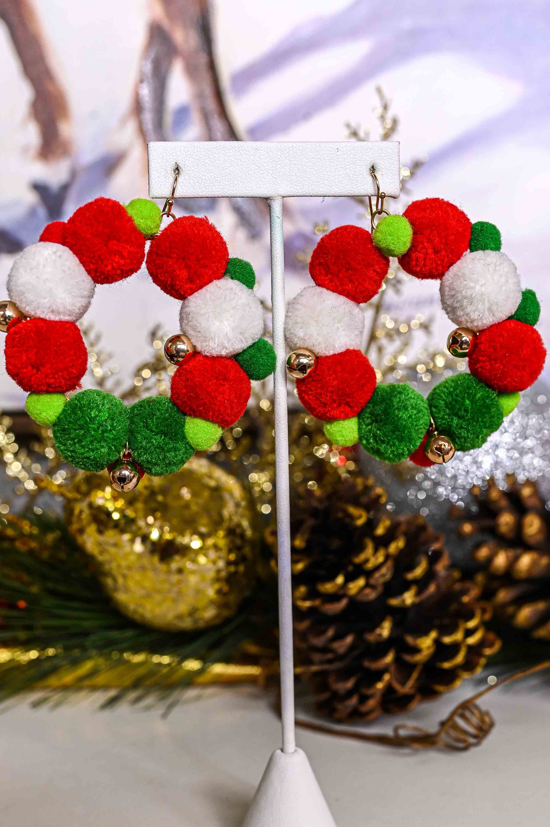 Multi Color Pompom Wreath Earrings - EAR3988MU